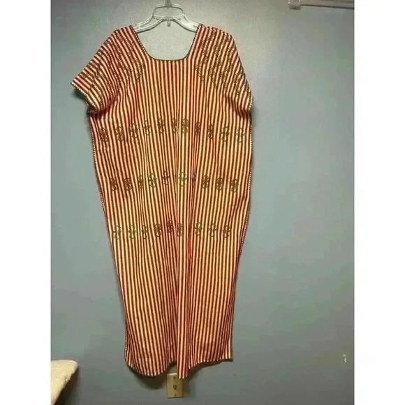 Tuckernuck Striped Red Embroidered Sullivan Kaftan Maxi Dress Size Large - Picture 6 of 12
